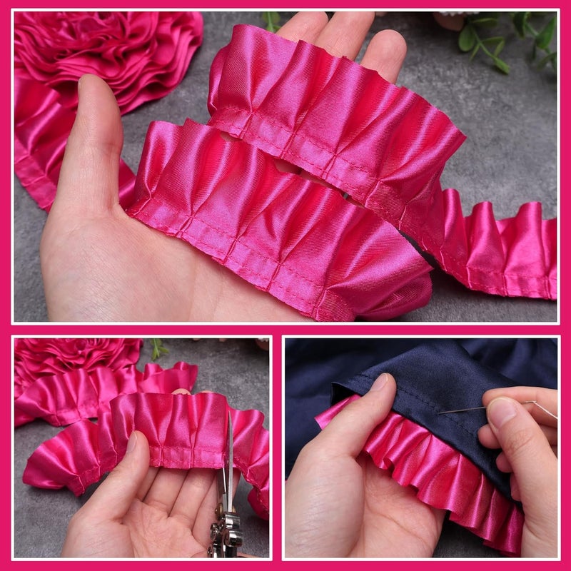 AIETSYEI Rose Ruffle Pleated Lace Trim Satin Ribbon Gather Ruffle Edge for Applique Sewing Crafts, Home Decoration - Image 3
